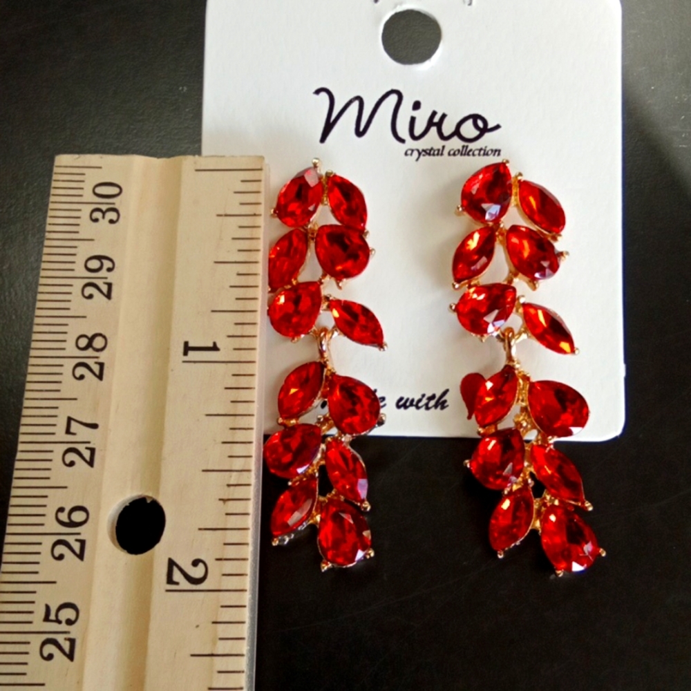 Ruby Red Leaf Post Earrings - Picture 3 of 4